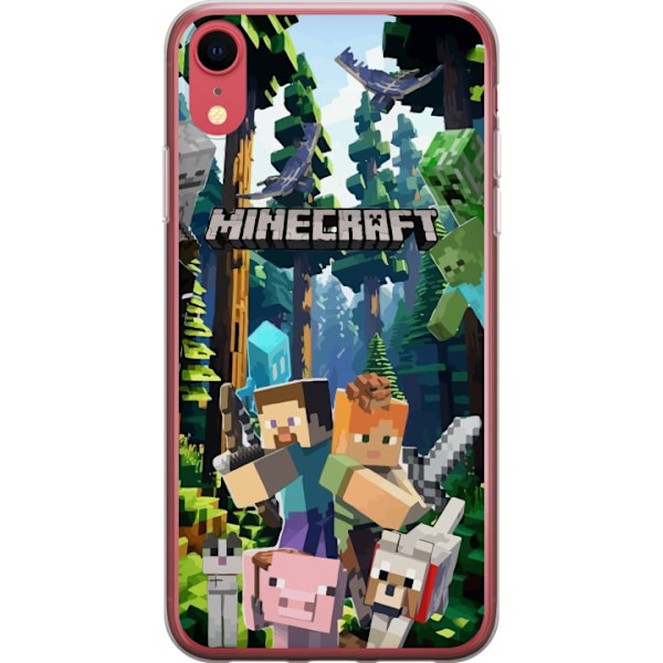 Apple iPhone XR Läpinäkyvä kuori Minecraft-matkapuhelinkotelo metsällä ja pikselityylisillä hahmoilla