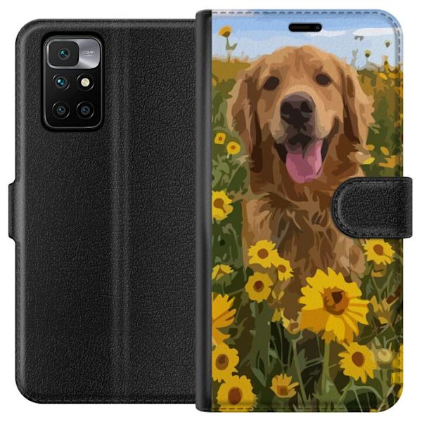 Xiaomi Redmi 10 Plånboksfodral Golden Retriever Solrosfält Hundmotiv Natur Sommar Design Populärt Hundras Familjefavorit