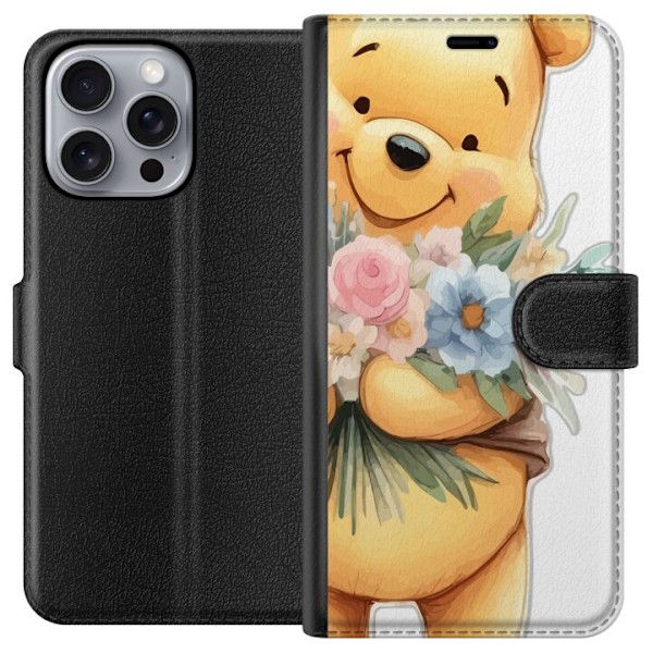Apple iPhone 16 Pro Max Tegnebogsetui Nalle Puh med blomster - klassisk børnefavorit i en blomstrende forårs miljø