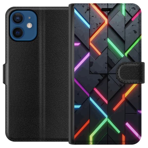 Kompatibel Tegnebogsetui til Apple iPhone 12 mini Geometrisk neonmønster med farvede lyslinjer