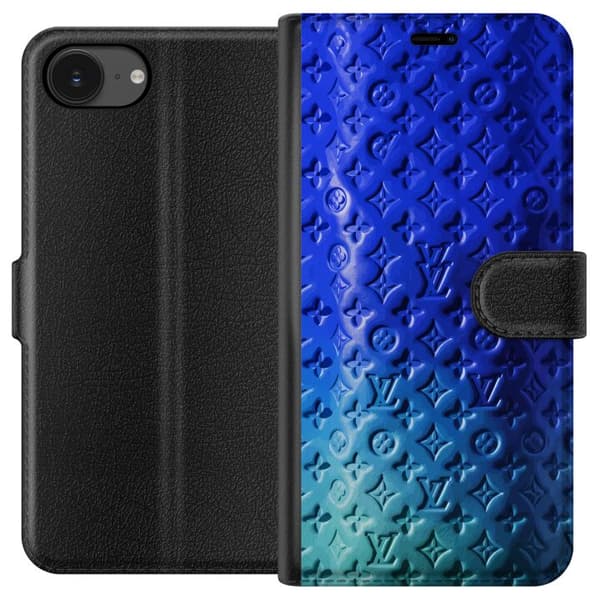 Kompatibel Tegnebogsetui til Apple iPhone 17e Blåt luksuriøst monogrammønster med elegant præget struktur blå
