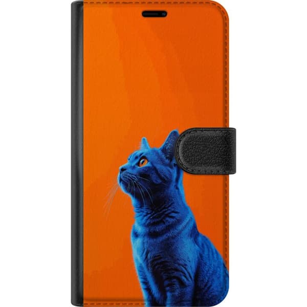 Kompatibel Tegnebogsetui til Apple iPhone 7 Plus Blå kat med orange baggrund i moderne popkunststil blå