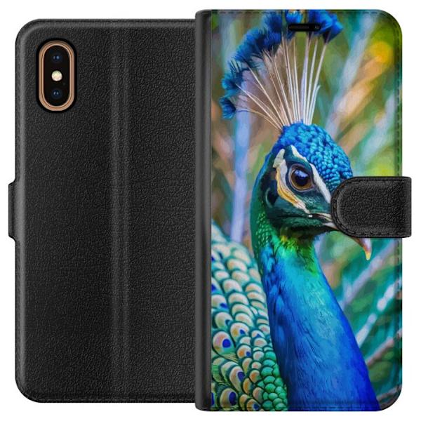 Apple iPhone XS Max Lompakkokotelo Pavun Sulat Värikäs Design Lintuaihe Eksoottinen Graafinen Suunnittelu Luonto Ylellinen Koristelu