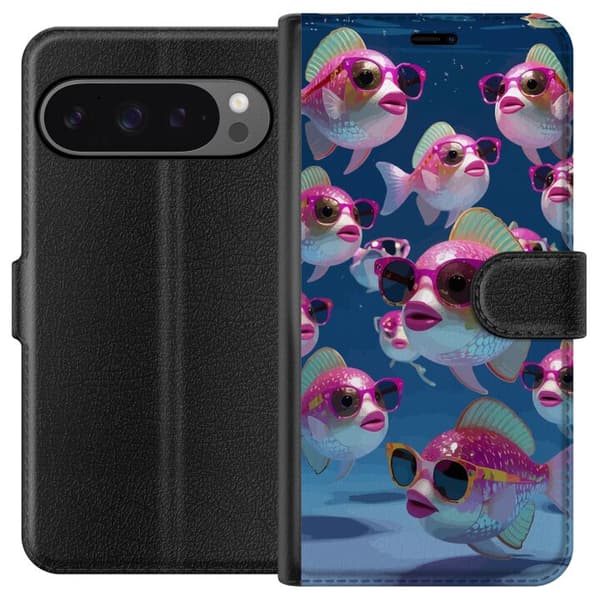 Kompatibelt Lommeboketui til Google Pixel 9 Pro XL Fiskar med solglasögon blå
