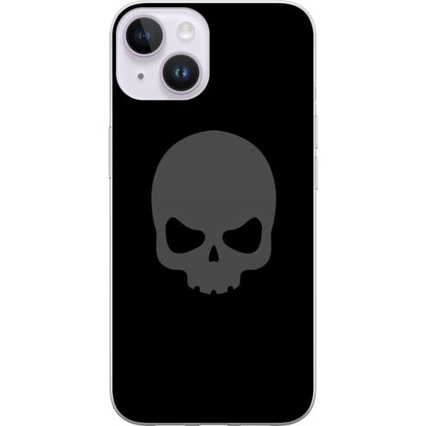 Kompatibel Mobilcover til Apple iPhone 14 Plus Enkel dødningehoved i grå tone mod sort baggrund, elegant og moderne design