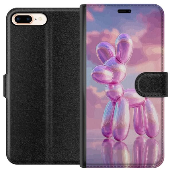 Kompatibel Tegnebogsetui til Apple iPhone 8 Plus Moderne 3D-figur af en hund med blank lyserød overflade, bløde former og spejlrefleksioner pink