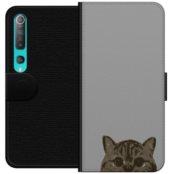 Xiaomi Mi 10 5G Plånboksfodral Grå Kattblick – stilren kattdesign med grå bakgrund