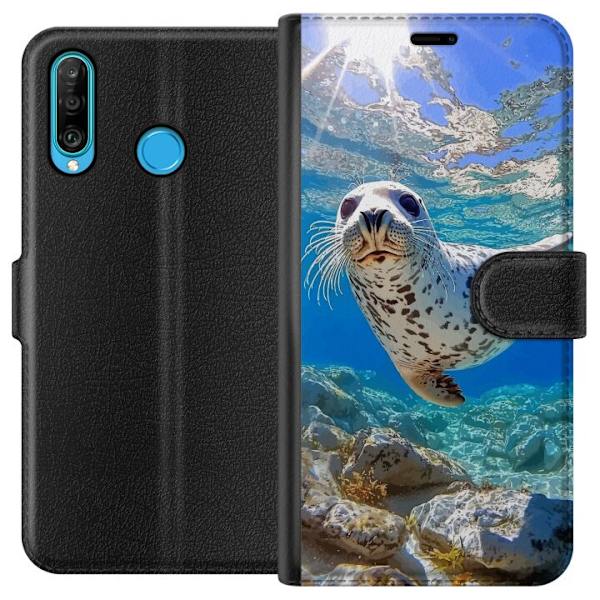 Huawei P30 lite Tegnebogsetui Salg Hav Svømning Dyremotiv Natur Vandmotiv Blåt Design Marin Tema Populært Motiv Dyreliv