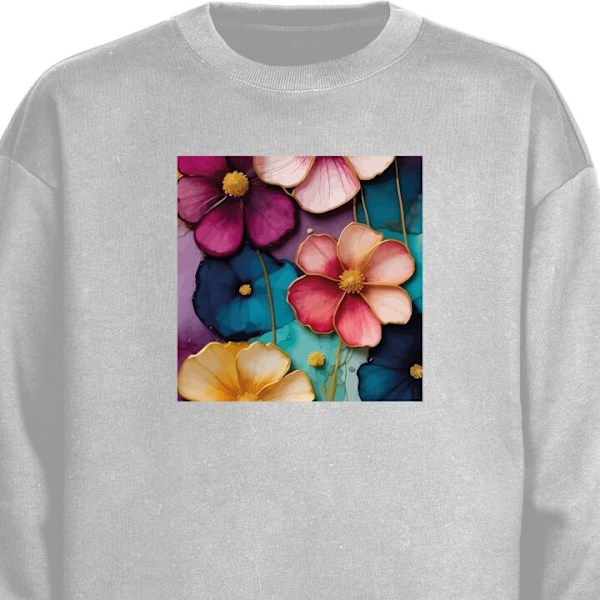 Sweatshirt til Voksne | Klassisk Collegebluse Blomster Farver grå S