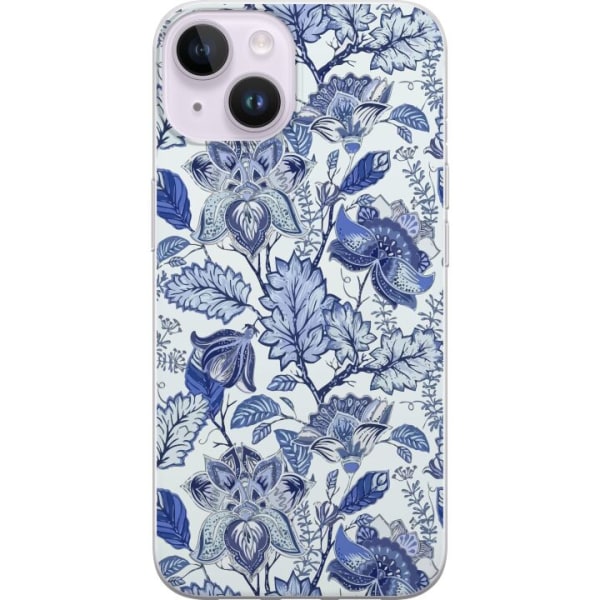 Apple iPhone 15 Genomskinligt Skal Blommor Blå...