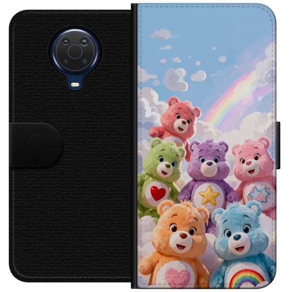 Kompatibel Tegnebogsetui til Nokia G20 Søde farverige bamser med hjerter, stjerne og regnbue blandt bløde skyer blå
