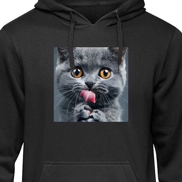 Hoodie för Vuxen | Bekväm Huvtröja Katt svart XXL