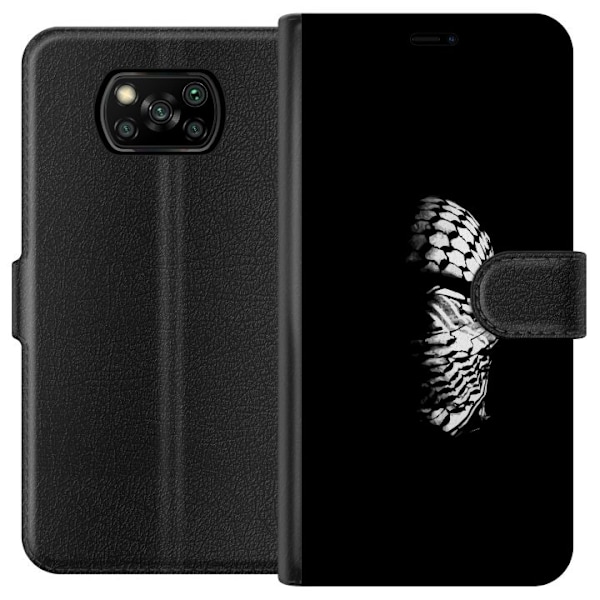 Xiaomi Poco X3 NFC Lompakkokotelo Keffiyeh-kuviointi - klassinen palestiinalainen mustavalkoinen shaali, jolla on kulttuurinen merkitys