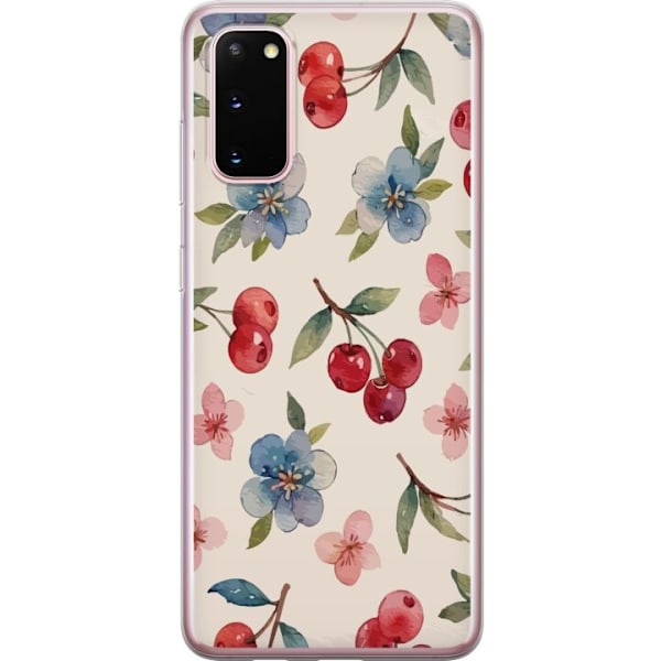 Samsung Galaxy S20 Genomskinligt Skal Bär & Blommor – mönster med blå blommor och skogsbär