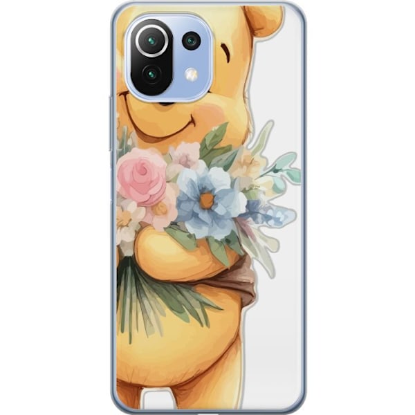 Xiaomi Mi 11 Lite Genomskinligt Skal Nalle Puh med blommor – klassisk barnfavorit i blommande vårmiljö