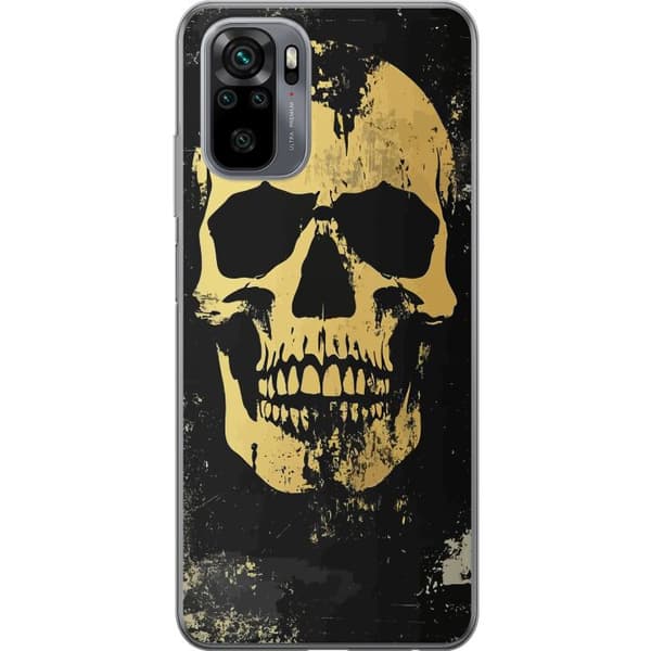 Kompatibel Mobilcover til Xiaomi Redmi Note 10 Stor gul dødningehoved i slidt grungestil mod sort baggrund sort