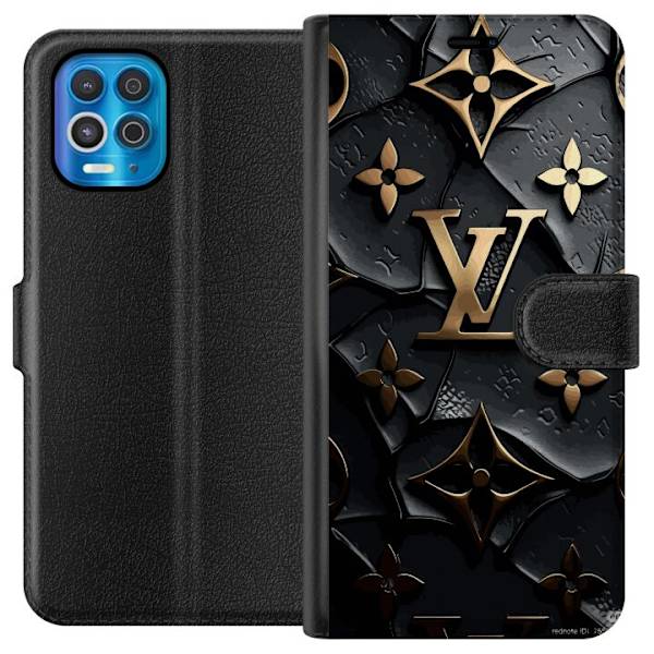 Motorola Edge S Plånboksfodral Louis Vuitton Dark Mode Design Svart Lyx Stil Fashion Populärt Grafiskt Mönster Modeikon Lyxmärke