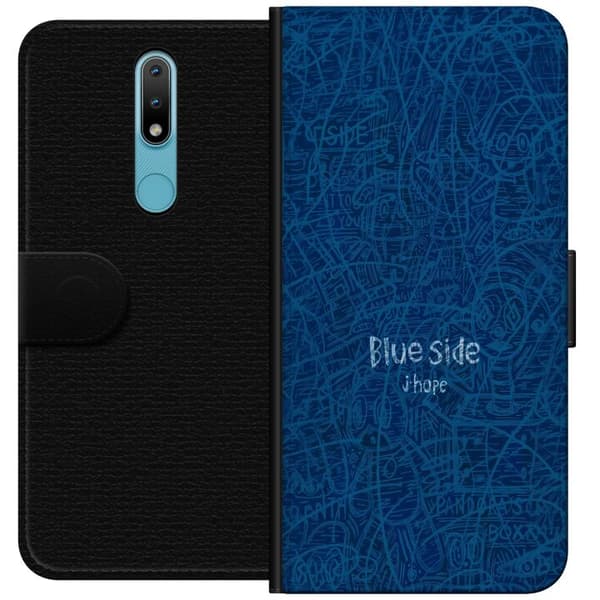 Kompatibelt Plånboksfodral till Nokia 2.4 Blue Side klotter blå