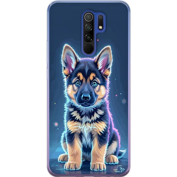 Kompatibelt Mobildeksel til Xiaomi Redmi 9 Neonlyst schäfervalp med blå og lilla lys-effekter blå