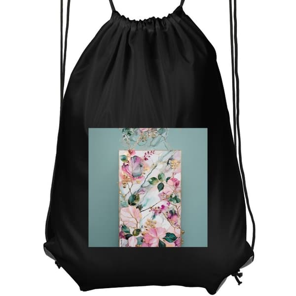 Gymnastikpose Sort Elegant blomstermotiv med lyserøde blomster, grønne blade, marmoreret baggrund og gulddetaljer sort Barn
