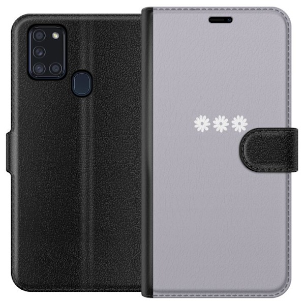 Samsung Galaxy A21s Plånboksfodral Lila Blomminimalism – stilrent blommotiv på lila bakgrund