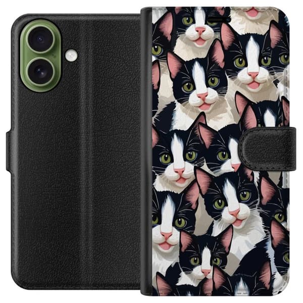 Kompatibelt Plånboksfodral till Apple iPhone 17 Svarta och vita katter mönster
