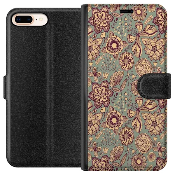 Apple iPhone 8 Plus Lompakkokotelo Vintage Kukat