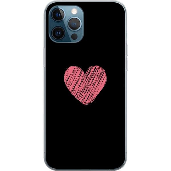 Kompatibel Mobilcover til Apple iPhone 12 Pro Håndtegnet lyserødt hjerte på sort minimalistisk baggrund