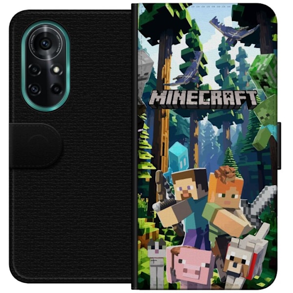 Huawei nova 8 Pro Lompakkokotelo Minecraft-matkapuhelinkotelo metsällä ja pikselityylisillä hahmoilla