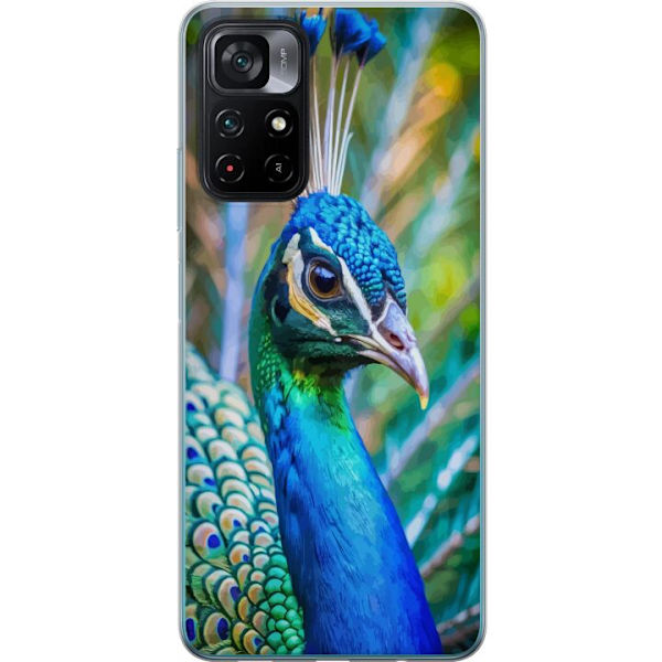 Xiaomi Poco M4 Pro 5G Läpinäkyvä kuori Pavun Sulat Värikäs Design Lintuaihe Eksoottinen Graafinen Suunnittelu Luonto Ylellinen Koristelu