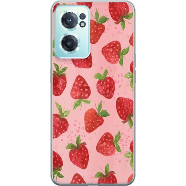 OnePlus Nord CE 2 5G Genomskinligt Skal Strawberry Dreams – jordgubbsmönster i retrostil