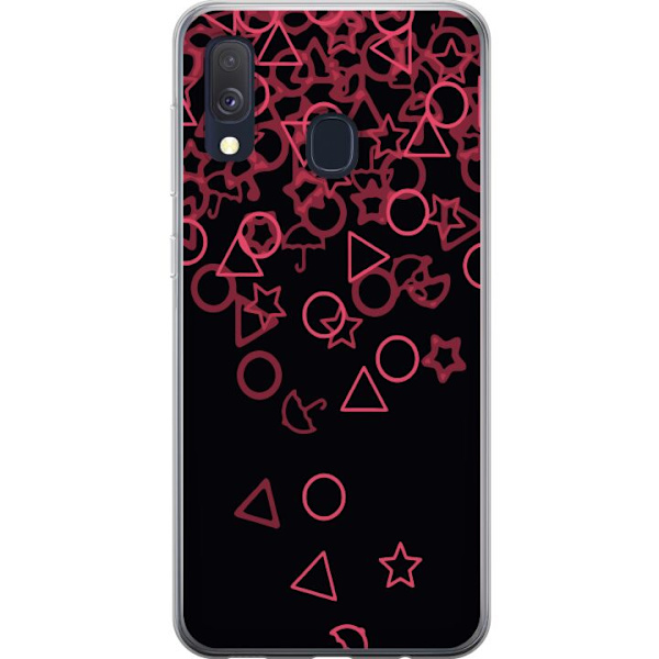Samsung Galaxy A40 Genomskinligt Skal Squid Game Ikoner Serie Design Populärt TV Spel Ikoner Grafiskt Motiv Asiatisk Trend Dramaserie