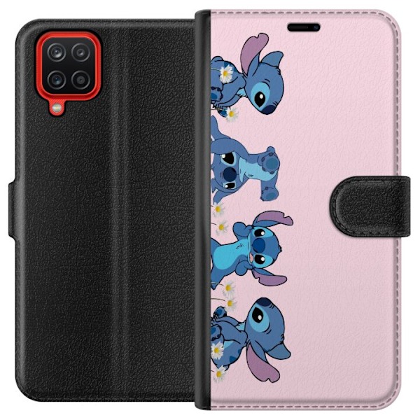 Samsung Galaxy A12 Plånboksfodral Stitch Skratt & Bus – Perfekt för Mobilskal eller Poster