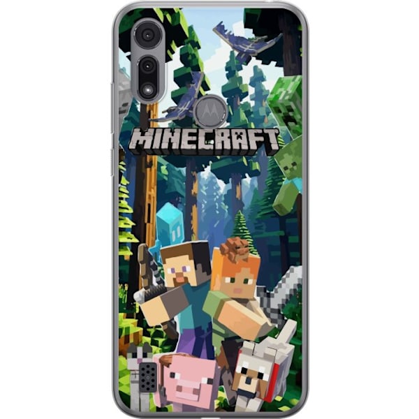 Motorola Moto E6i Läpinäkyvä kuori Minecraft-matkapuhelinkotelo metsällä ja pikselityylisillä hahmoilla