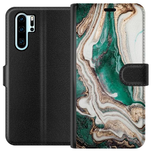 Kompatibelt Lommeboketui til Huawei P30 Pro Grønn/Gull marmor