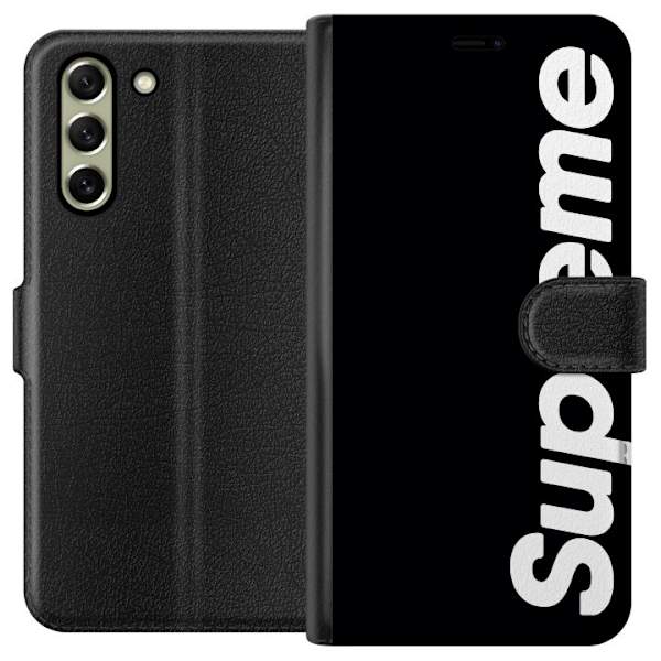 Samsung Galaxy S21 FE 5G Tegnebogsetui Supreme Sort Hvid Streetwear Design Klassisk Modeikon Trend Urban Stil Grafiskt Motiv Populær