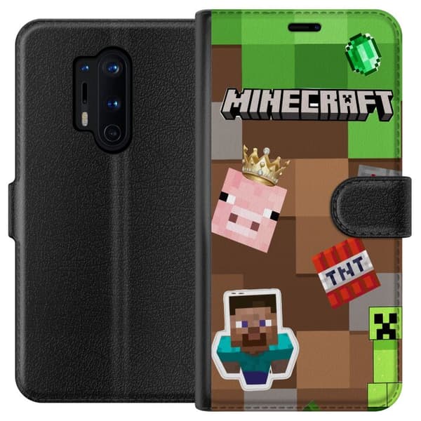 Kompatibel Tegnebogsetui til OnePlus 8 Pro Blokinspireret motiv med figurer, dynamit, krone og grønne pixelruder brun