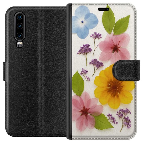 Huawei P30 Tegnebogsetui Pressede blomster