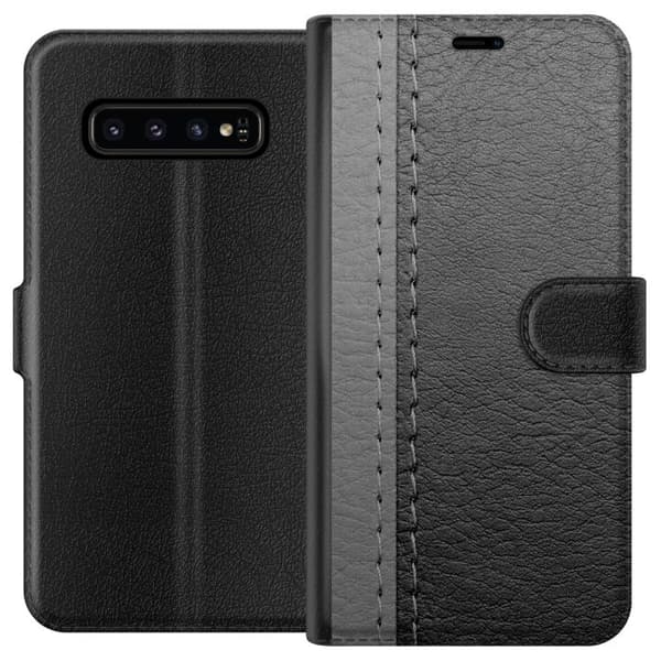 Kompatibel Tegnebogsetui til Samsung Galaxy S10 Sort & Grå Læder