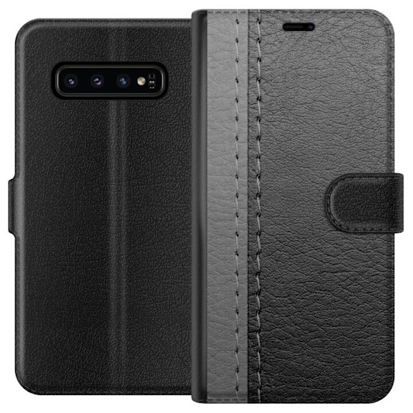Samsung Galaxy S10 Tegnebogsetui Sort & Grå Læder