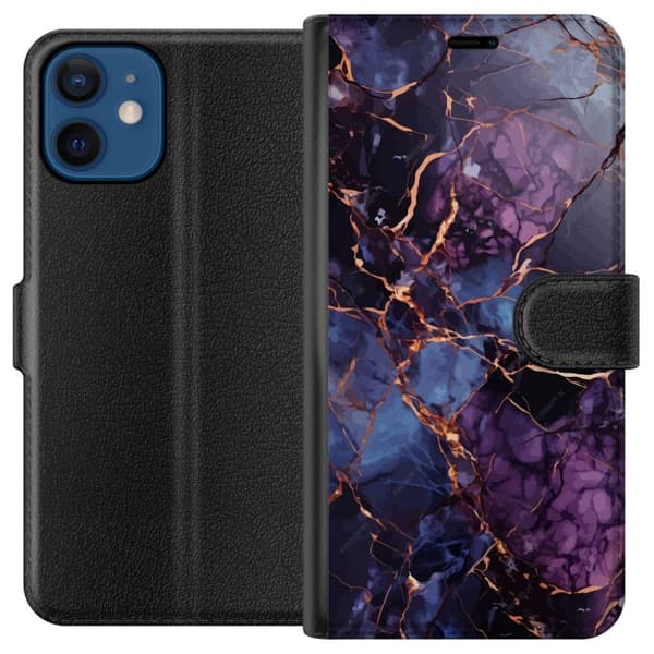 Kompatibel Tegnebogsetui til Apple iPhone 12 mini Marmor Blå Lilla