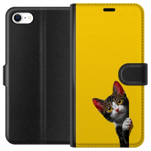 Kompatibel Tegnebogsetui til Apple iPhone 6 Sød kat, der kigger ud mod gul minimalistisk baggrund gul