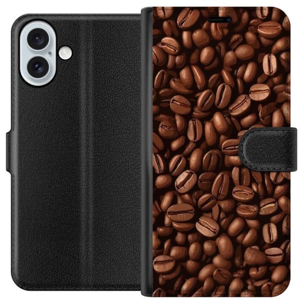 Kompatibel Tegnebogsetui til Apple iPhone 16 Plus Kaffebönor närbild brun