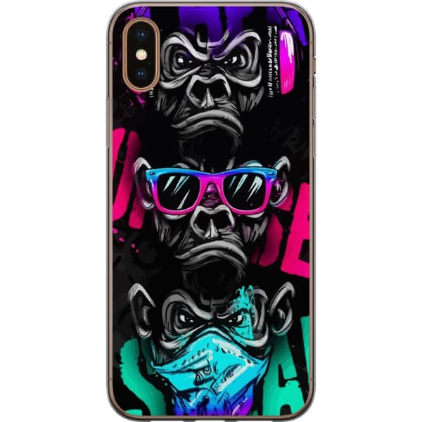 Kompatibelt Mobildeksel til Apple iPhone XS Graffitimotiv med tre aper – Hører ingenting, ser ingenting, sier ingenting i neonfarger