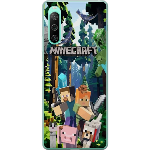 Sony Xperia 10 IV Läpinäkyvä kuori Minecraft-matkapuhelinkotelo metsällä ja pikselityylisillä hahmoilla