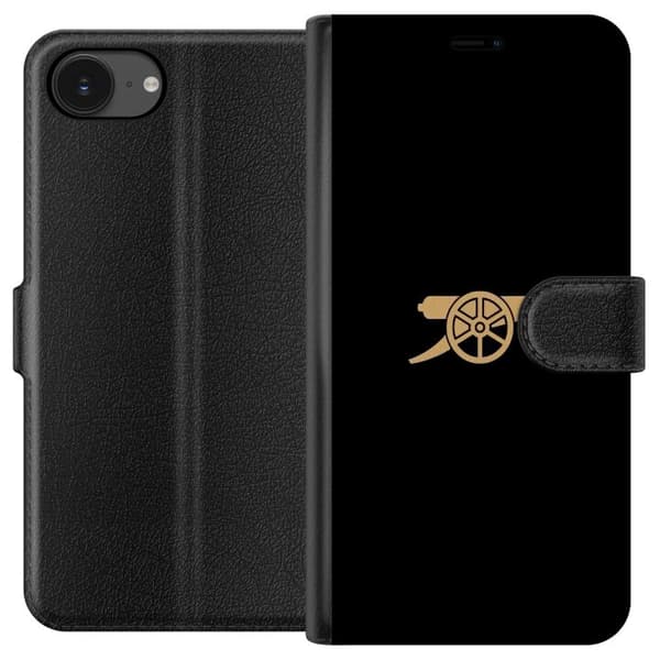 Kompatibel Tegnebogsetui til Apple iPhone 17e Minimalistisk motiv med guldfarvet kanon mod sort baggrund sort