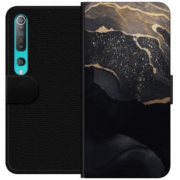 Xiaomi Mi 10 5G Tegnebogsetui Sort guld abstrakt