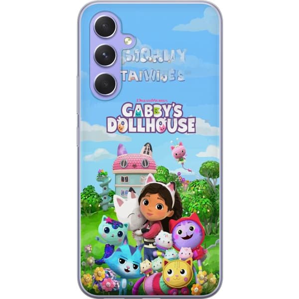 Kompatibelt Mobilskal till Samsung Galaxy A54 Gabby med kattvänner framför dockhuset rosa