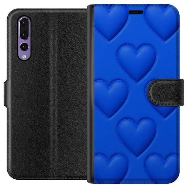 Huawei P20 Pro Tegnebogsetui Blå Hjerter