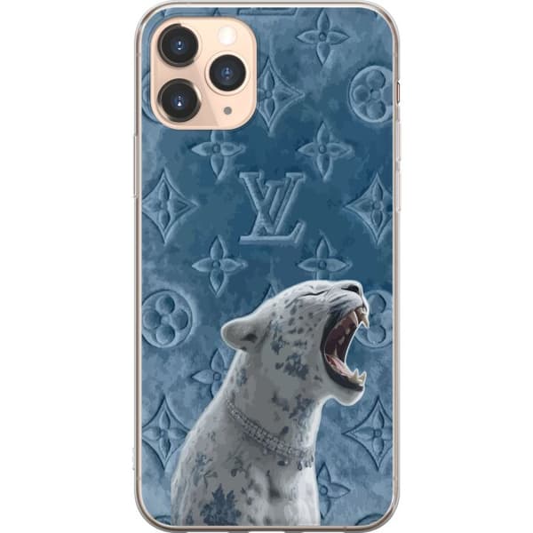 Kompatibel Mobilcover til Apple iPhone 11 Pro Eksklusiv hvid leopard med blå detaljer og elegant mønstret baggrund blå
